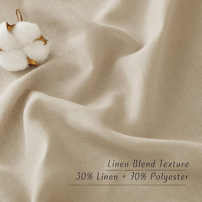 NICETOWN Thick Linen Blend Curtains Flax Textured for Bedroom, Rustic Grommet Semi Sheer Privacy Added Window Curtains & Drapes Light Filtering for Nursery, Angora, W42 x L63, Set of 2