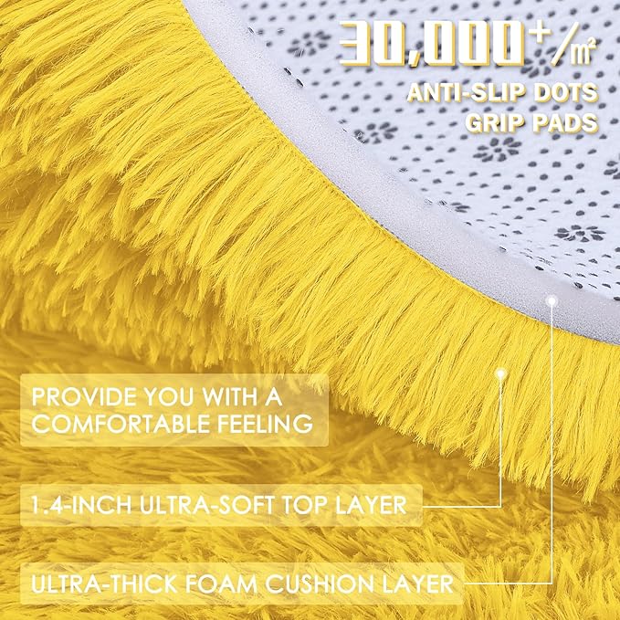 OLANLY 6x9 Machine Washable Large Area Rugs for Living Room, Bedroom, Soft Fluffy Shaggy Bedside Rug, Indoor Floor Carpet for Kids Girls and Boys, Dorms, Nursery, Home Decor Aesthetic, Yellow