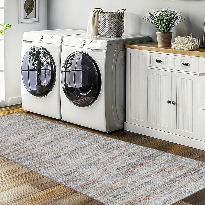 2.5x10 Washable Runner Rugs,10 ft Runner Rug for Hallways,Ultra-Thin Abstract Long Stain Resistant Rug Runner,Non-Slip Backing Kitchen Runner Rugs for Bedroom,Entryway,Living Dining Room