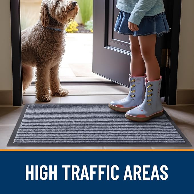 OLANLY Front Door Mat Indoor Outdoor Entrance, 2-Pack 47 x 23 Inch, Waterproof Heavy Duty Doormat, Fade Resistant, Low Profile, Easy Clean Patio Porch Welcome Floor Mats for Entry, Ash Grey