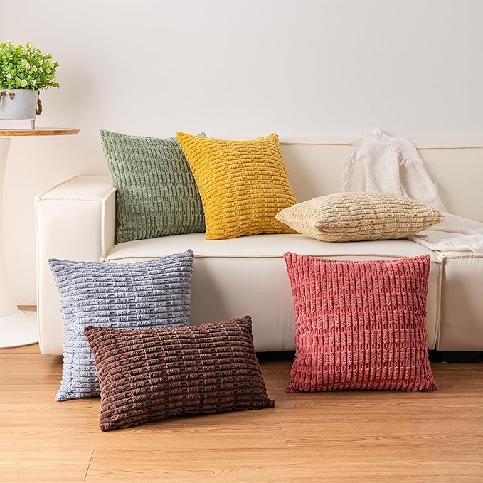Pack of 2 Corduroy Decorative Throw Pillow Covers 12x24 Inch Soft Striped Pillow Covers Modern Farmhouse Home Decor for Sofa Living Room Couch Bed(Dark Brown)