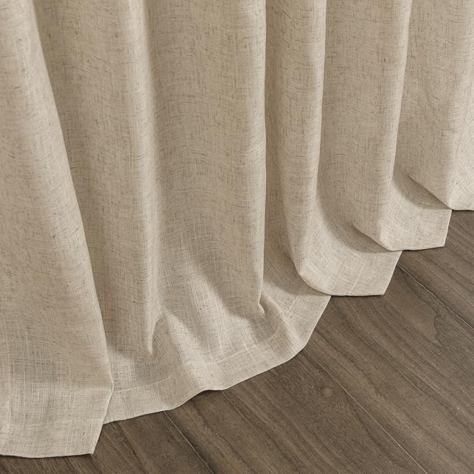 Taupe Burlywood Linen Curtains 132 Inch Length for Living Room Light Filtering Semi Sheer Curtain Back Tab Modern Farmhouse Decor Drapes Floor to Ceiling High Window for Bedroom 52x132, 2 Panels