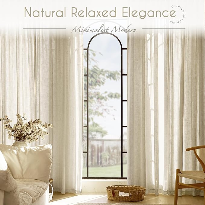 Faux Linen Beige Curtains 102 inches Long for Living Room Rustic Farmhouse Linen Drapes Semi Sheer Burlap Textured Canvas Cloth Curtain Panels Set of 2 Kahki Tan Colored