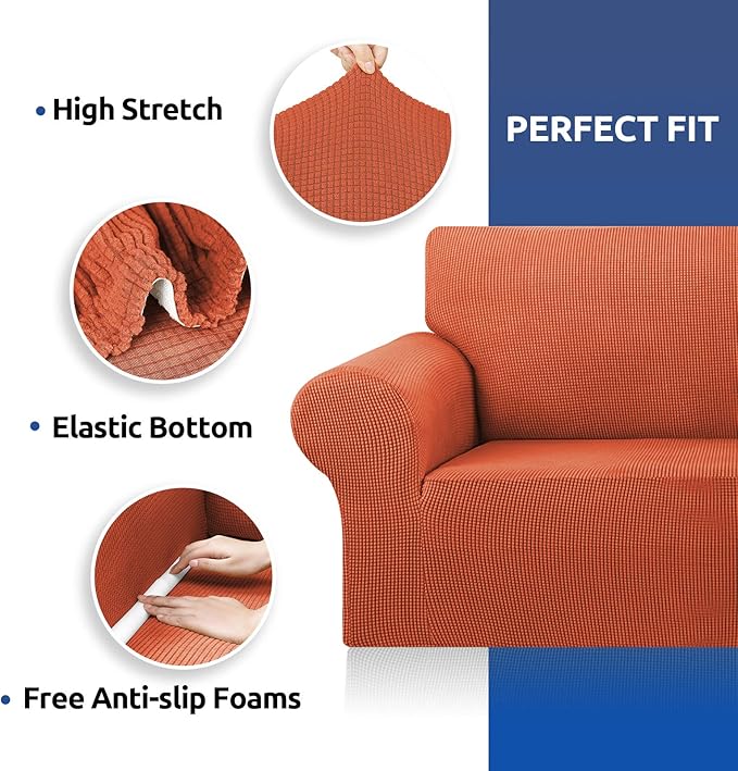 KEKUOU Stretch Sofa Cover Slipcover ,Couch Covers for 3 Cushion Couch Sofa (78"-94") Furniture Protector 3 Seater Sofa with Elastic Bottom for Kids,Dog(Large,Pureed Pumpkin)