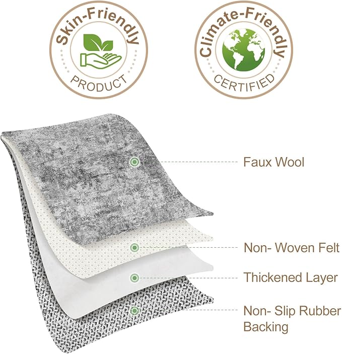 Nakagishi 10x14 Area Rugs Living Room: Washable Abstract Large Neutral Soft Rug Stain Resistant Modern Indoor Floor Non-Slip Carpet for Bedroom Nursery Kids Playroom Office Dining Room Dorm- Grey