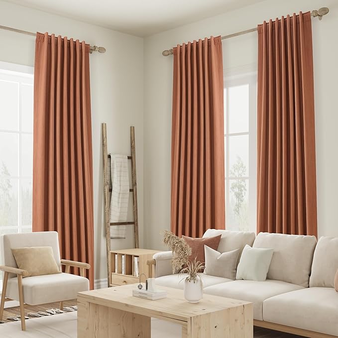 Guken Terracotta 100% Blackout Curtains 84 Inch Length 2 Panels Set Fall Curtains for Living Room Bedroom Back Tab Thermal Insulated Black Out Linen Drapes,52x84