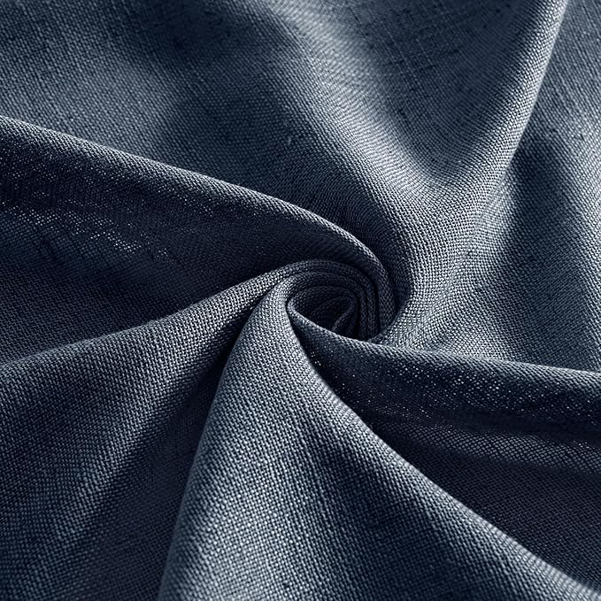 MIULEE Navy Blue Short Linen Curtains 45 Inch Length 2 Panels for Boys Bedroom Bathroom, Soft Thick Linen Textured Natural Kitchen Window Drapes Semi Sheer Light Filtering Back Tab Burlap Look Decor