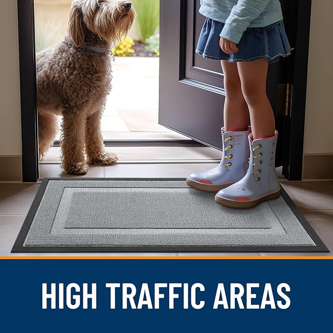 OLANLY Front Door Mat Indoor Outdoor Entrance, Waterproof All-Season, All-Weather Doormat, Sturdy Natural Rubber, Low Profile, Easy Clean Patio Porch Entryway Mat, 29.5x17, Ash Gray
