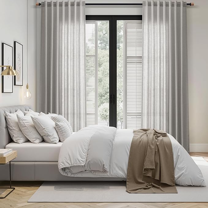 Light Gray Linen Curtains 72 Inches Long for Living Room Bedroom Light Filtering Semi Sheer Curtain Back Tab Rod Pocket Grey Simple Modern Farmhouse Decor Neutral Window Drapes 52x72, 2 Panels