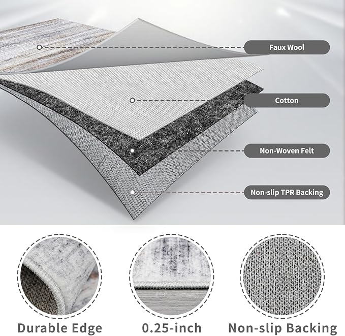 Washable Hallway Runner Rug for Home: Extra Long Runners for Entryway Living Room Dining Room - Stain and Water Resistant Rugs with Non-Slip Backing - Soft Low-Pile Carpet 2'6''x12' Beige Grey