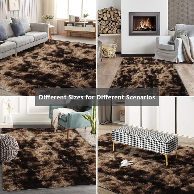 Shag Area Rugs for Bedroom Living Room,6X9Ultra Soft Fluffy Area Rugs for Dorm,Indoor Carpet Nursery Rugs for Kids Girls Room Home Decor, Mottling Brown
