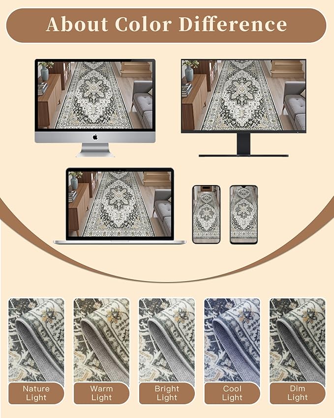 Madane 3x12 Hallway Runner Rug - Non Slip Washable 12ft Runner for Hallways Soft Vintage Kitchen Rugs Low-Pile Carpet Runner for Entryway Bathroom Thin Floor Mat for Bedroom Dining Room, Black
