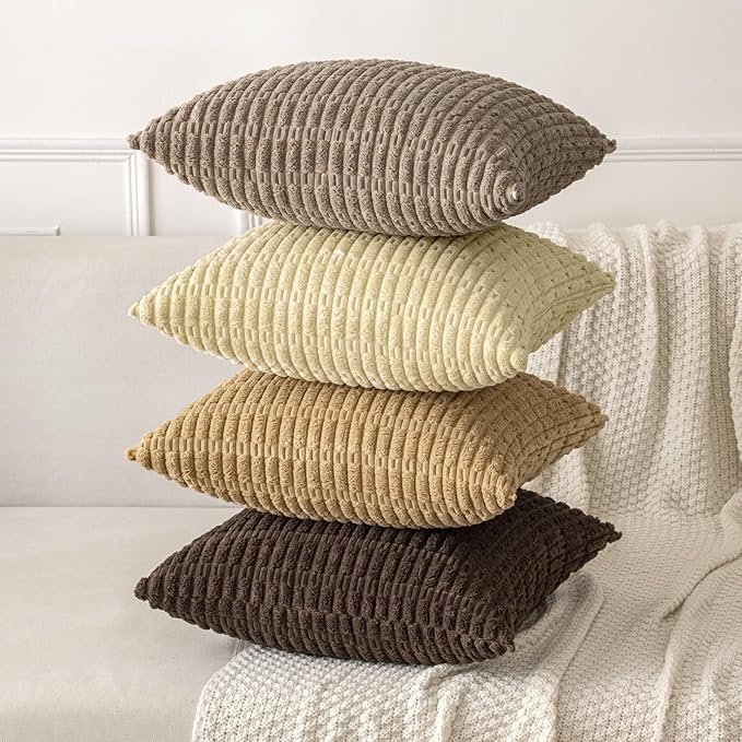 MIULEE Pack of 2 Corduroy Decorative Throw Pillow Covers 20x20 Inch Soft Boho Striped Pillow Covers Modern Farmhouse Home Decor for Sofa Living Room Couch Bed Dark Brown