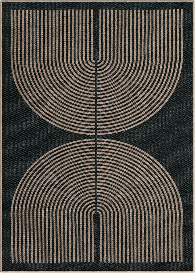 Lahome Enfys Modern Rainbow Easy Jute Rug, Washable Rugs 8x10 for Living Room Indoor Outdoor Patio Farmhouse Large Carpet, Contemporary Non Slip Black Carpet for Bedroom Backyard Office Decor