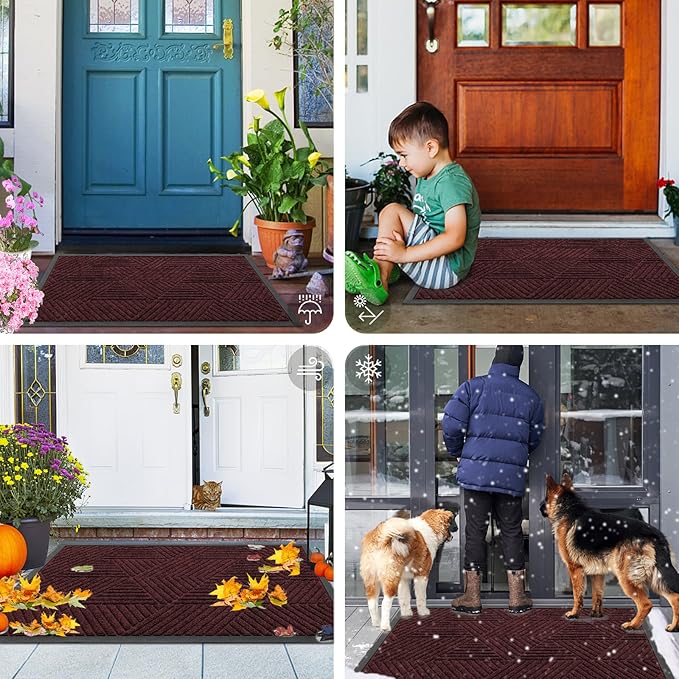 Smiry Front Door Mat Outside Entrance, Heavy Duty Sturdy Natural Rubber Doormat, Trap Dirt and Moisture, Easy Clean Low Profile Welcome Floor Mats for Indoor Outdoor Entry, 35X23 Inch, Dark Red