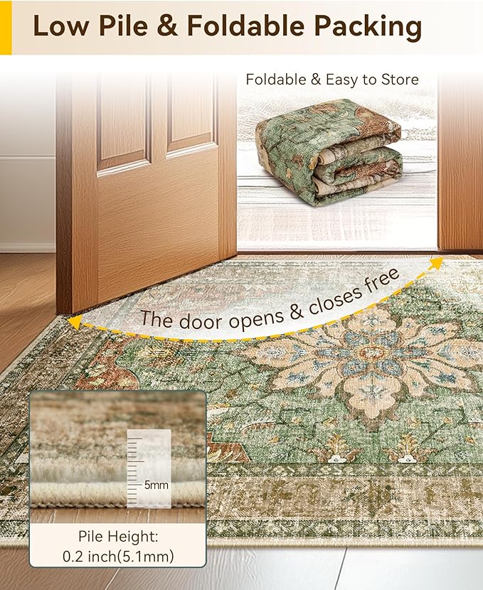 Area Rugs 3'x10' Runner Rug Non Slip Washable for Kitchen Hallway Bedroom Beside Laundry Room Bathroom Rug, Floor Carpet, Brick Red Rust Neutral Brown Burnt Orange Green