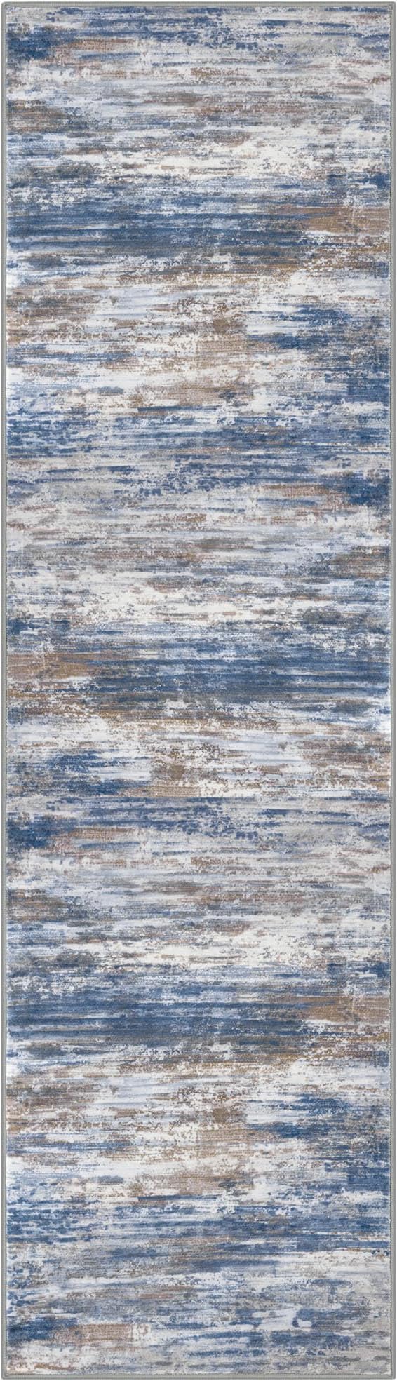 KOZYFLY 3x10 Ft Rug Modern Ombre Runner Rug for Hallway, Washable Kitchen Rugs Non-Slip Soft Striped Entryway Rug, Print Blue Rust Abstract Carpet for Laundry Nursery