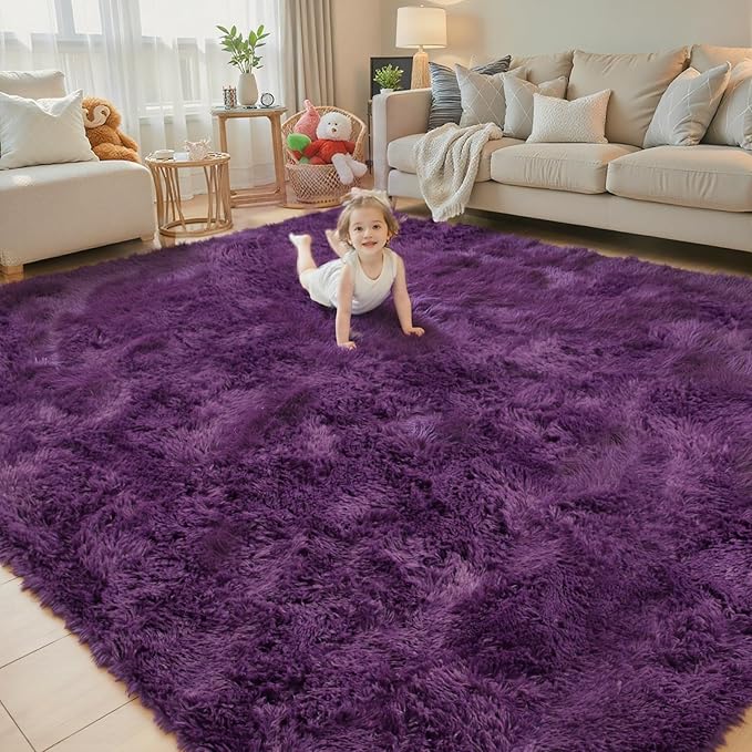 Rugs for Bedroom 4x6, Alfombras para Salas Shag Large Plush Soft Area Rug, Shaggy Carpets for Livingroom, Kids Boys Girls Home Decor Aesthetic(Grape Purple, 4 x 6)