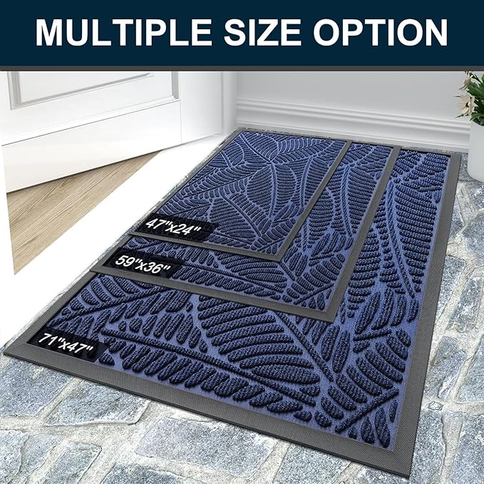 Colorxy Waterproof Doormat, Sturdy Natural Rubber Front Indoor Mat, Non Slip Low Profile Indoor Outdoor Door Mats, Stain and Fade Resistant Floor Mat, Easy Clean Patio Entrance Mat, 47''x24'', Navy