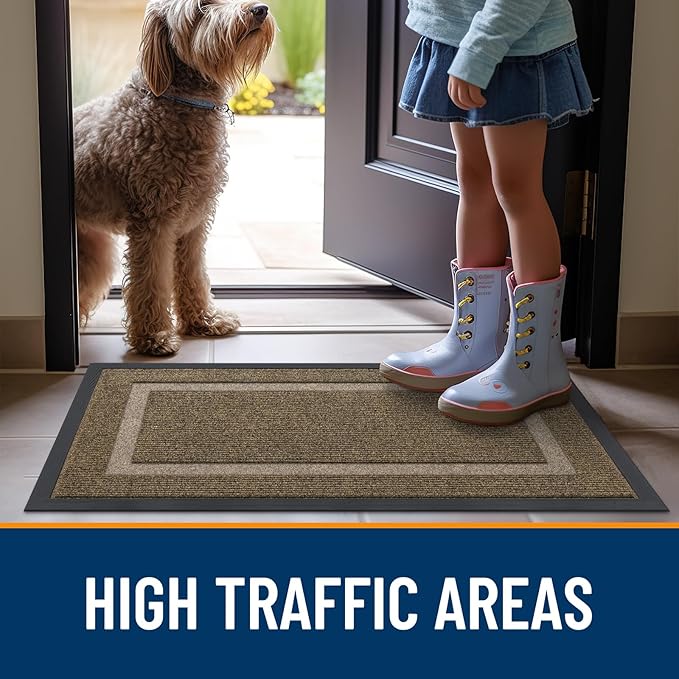 OLANLY Front Door Mat Indoor Outdoor Entrance, Waterproof All-Season, All-Weather Doormat, Sturdy Natural Rubber, Fade Resistant, Low Profile, Easy Clean Patio Porch Entryway Mat, 36x24, Brown