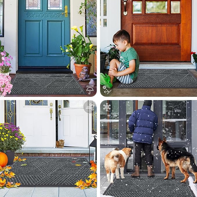 Smiry Front Door Mat Outside Entrance, Heavy Duty Sturdy Natural Rubber Doormat, Trap Dirt and Moisture, Easy Clean Low Profile Welcome Floor Mats for Indoor Outdoor Entry, 47x23 Inch, Grey