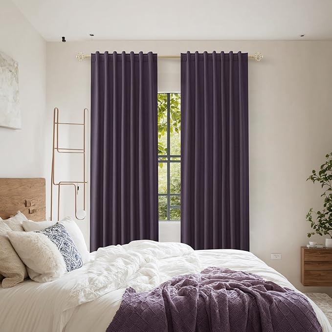 Guken 100% Blackout Curtains 108 Inch Length 2 Panels Set for Living Room Bedroom Back Tab Thermal Insulated Black Out Linen Drapes Room Darkening Window Curtains 108 Inches Long,Plum