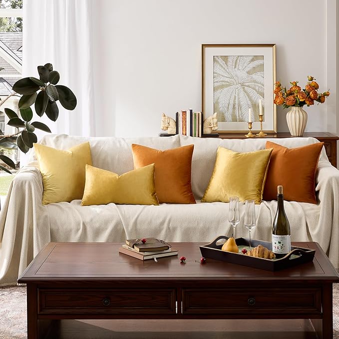 GIGIZAZA Golden Throw Pillow Covers 26x26 Decorative Velvet Cushion Covers Pack of 2 Pillowcase for Sofa