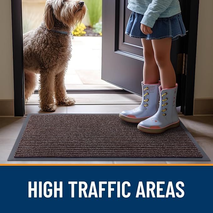 OLANLY Front Door Mat Indoor Outdoor Entrance, Waterproof Heavy Duty Doormat, Fade Resistant, Low Profile, Easy Clean Patio Porch Welcome Floor Mats for Entry, 47x30, Tan
