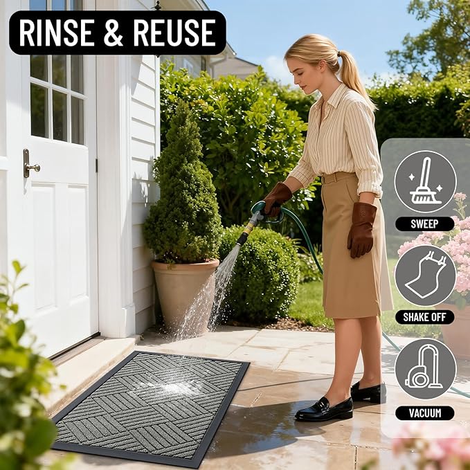 OLANLY Front Door Mat Outside Entrance 33x21, Absorbent, Heavy Duty Sturdy Natural Rubber Doormat Indoor Outdoor, Stain Fade Resistant, Non-Slip Low Profile Floor Mat for Entryway, Modern Gray Diamond