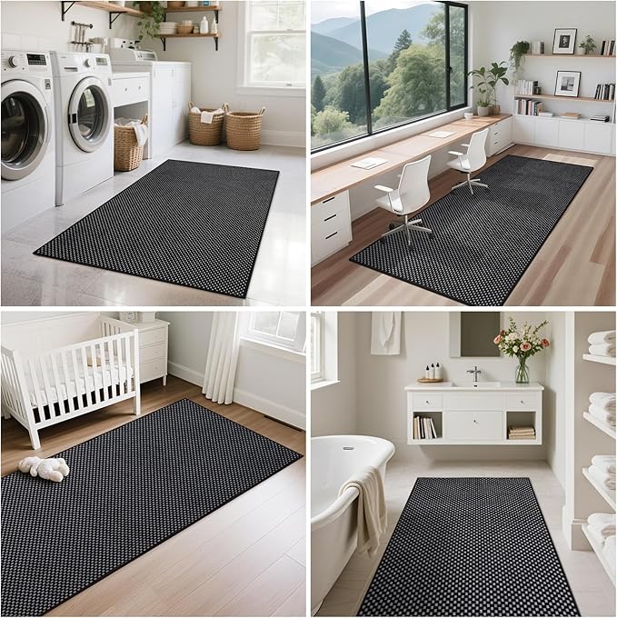 YDKGL 2x6 ft Kitchen Runner Rug Mat Non Slip Boho Woven Hallway Runner Washable, Soft Long Entryway Laundry Hall Floor Runners Rugs Carpet for Indoor Backdoor Bedroom Kitchen Living Room, Black