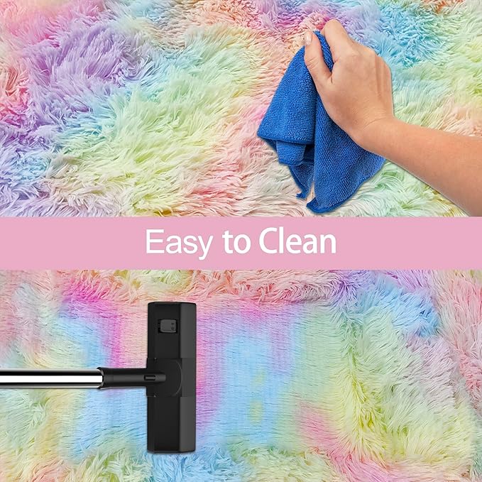 Fluffy Rainbow Colorful Area Rug for Girls Bedroom 4x6 Kawaii Tie Dye Rug Fuzzy Indoor Floor Unicorn Rug for Living Room Kids Nursery Baby Princess Room Dorm Home Decor Aesthetic Carpets