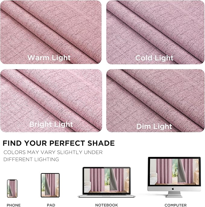 Joydeco Blackout Curtains for Bedroom - 100% Light Blocking 2 Panels Set Pink Drapes 42" W x 84" L, Thermal Insulated Room Darkening Curtains, Linen Textured for Living Room, Rod Pocket & Back Tabs