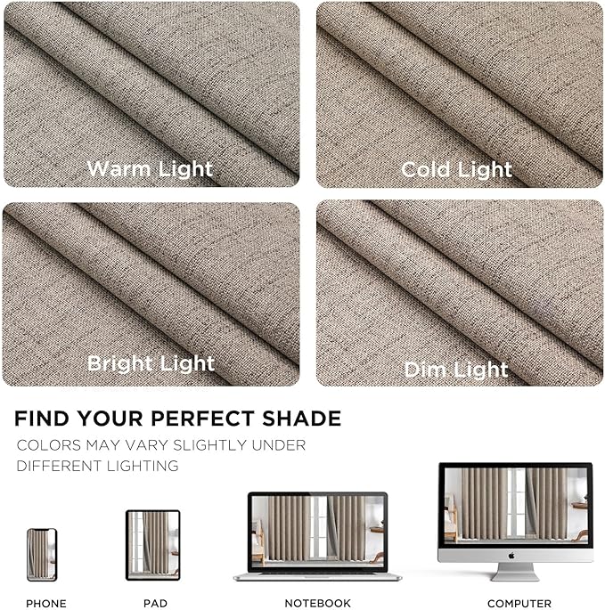 Joydeco Blackout Curtains for Bedroom - 100% Light Blocking 2 Panels Set Linen Drapes 42" W x 84" L, Thermal Insulated Room Darkening Curtains, Linen Textured for Living Room, Rod Pocket & Back Tabs