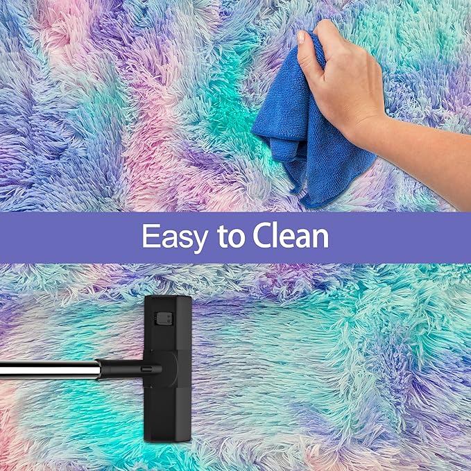 Tie-Dye Purple Rainbow Soft Shaggy Fluffy Rug for Living Room 6x9ft Anti-Skid Durable Area Rug Mat Bedside Throw Rug for Bedroom Kids Room Boys Teens Nursery Dorm Office Home Decor Carpets