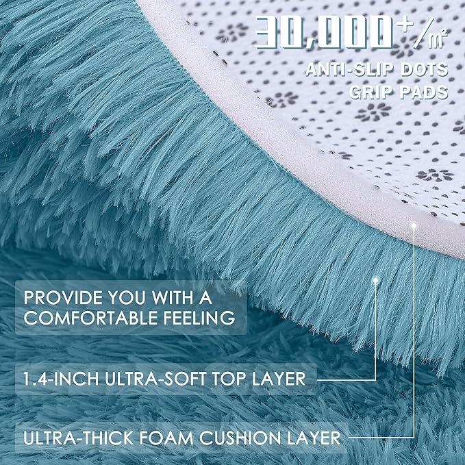 OLANLY 9x12 Machine Washable Large Area Rugs for Living Room, Bedroom, Soft Fluffy Shaggy Bedside Rug, Indoor Floor Carpet for Kids Girls and Boys, Dorms, Nursery, Home Decor Aesthetic, Slate Blue