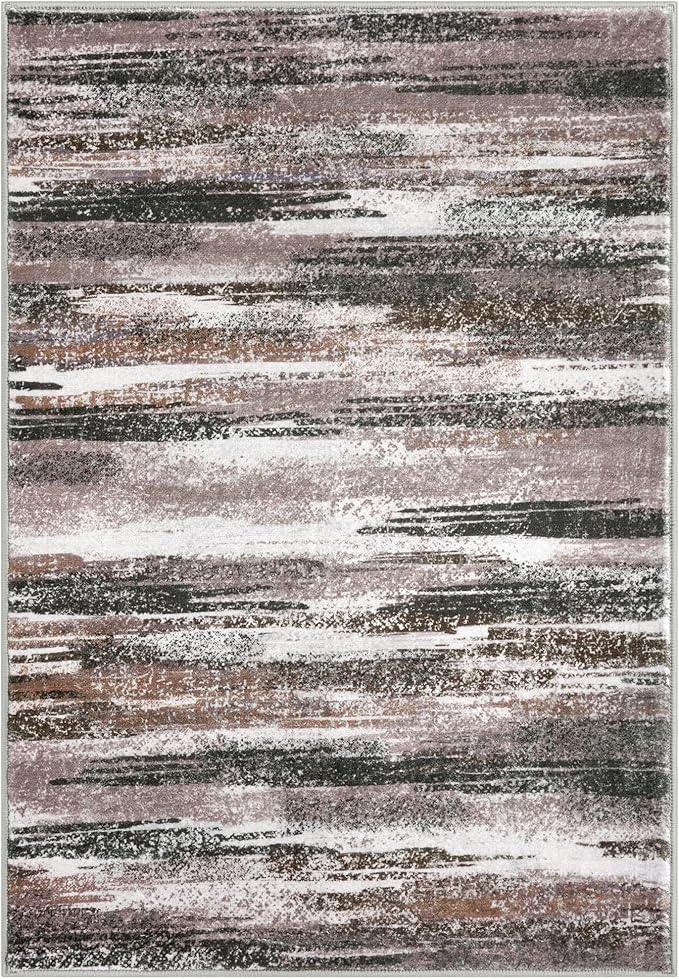 Lansny Modern Abstract Runner Rug 2x10, Dark Light Brown White Washable Long Kitchen Runner Non-Slip Soft Hallway Rug Runner Thin Print Faux Wool Carpet for Entryway Bedroom Laundry Room Indoor