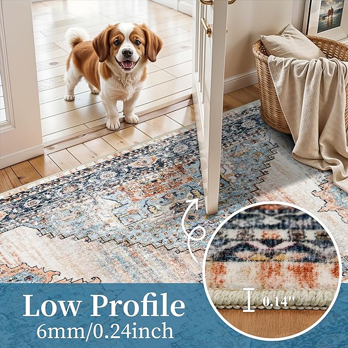 TOPRUUG 3x4 Entryway Runner Rug - Washable Non-Slip Rugs for Kitchen Soft Ultra-Thin Door Mat Indoor Entrance Stain Resistant Small Throw Carpet for Bathroom (Blue, 3X4)