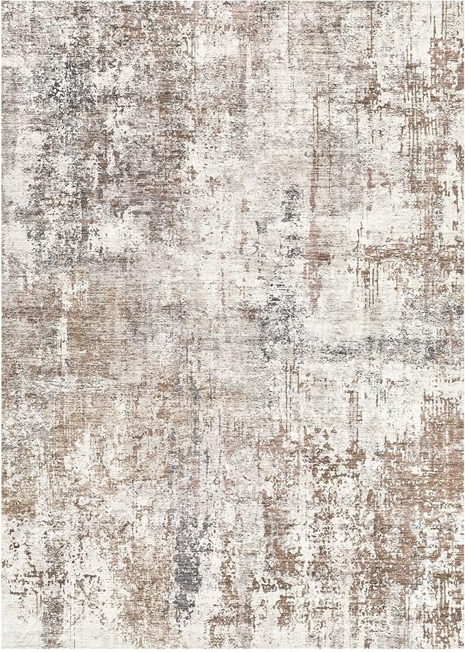 UERMEI Area Rug Living Room Rugs - Washable Neutral Modern Abstract Soft Thin Rug Indoor Floor No Slip Rug Carpet for Bedroom Under Dining Table Home Office Decor - Brown/Grey/Red - 5x7