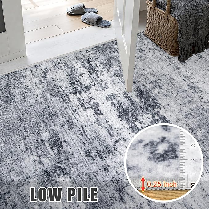 2.6'x8' Runner Rug Washable Rug;Modern Abstract Soft Thin Runner Rug Grey