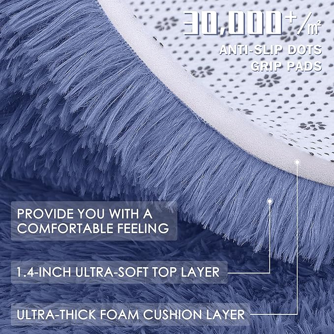 OLANLY 6x9 Machine Washable Large Area Rugs for Living Room, Bedroom, Soft Fluffy Shaggy Bedside Rug, Indoor Floor Carpet for Kids Girls and Boys, Dorms, Nursery, Home Decor Aesthetic, Denim Blue