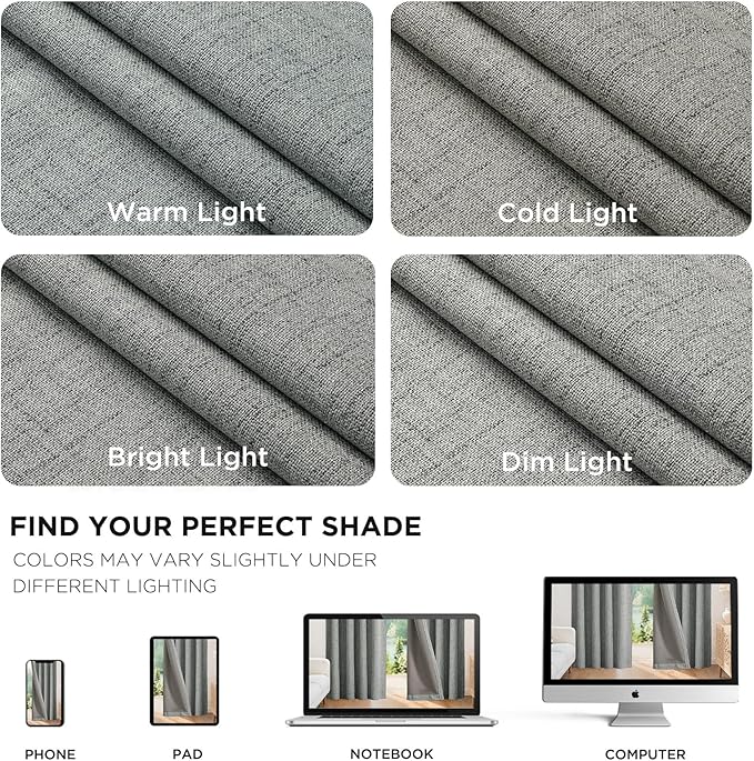 Joydeco Blackout Curtains for Bedroom - 100% Light Blocking 2 Panels Light Grey Drapes 42" W x 72" L, Thermal Insulated Room Darkening Curtains, Linen Textured for Living Room, Rod Pocket & Back Tabs