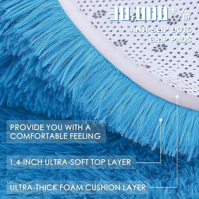 OLANLY Area Rugs for Living Room Bedroom, Machine Washable 4x5.9 ft Soft Fluffy Shaggy Bedside Rug, Indoor Floor Carpet for Kids Girls and Boys, Dorms, Nursery Rooms, Home Decor Aesthetic, Bright Blue