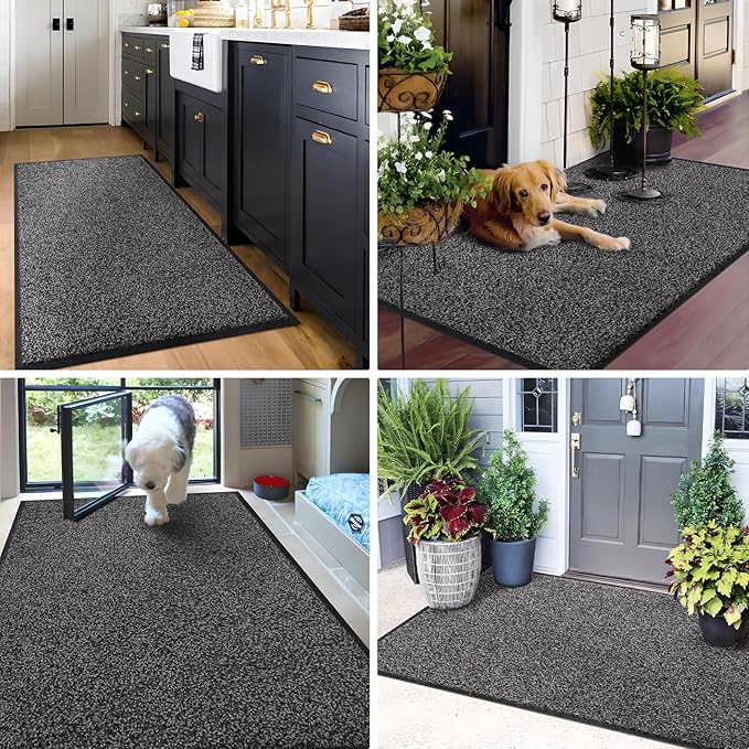 Mibao Front Door Mat, Dirt Trapper Welcome Mat for Outdoor Indoor, Non-Slip Waterproof Doormat, Durable Machine Washable Low Profile Entry Rug for Back Door Outside Patio Porch, 72" x 24", Grey