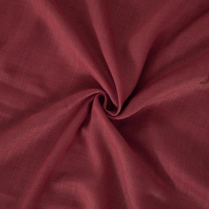 BGment Burgundy Linen Curtains 45 Inch Length for Short Kitchen Window, Rod Pocket Semi Sheer Drapes for Office Cafe Bathroom Decor Rustic Textured Lightweight Christmas, 2 Panels, Each 42 Inch Wide
