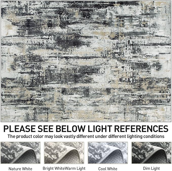 9x12 Area Rugs Washable Rug: Modern Abstract Living Room Rug Soft Anti-Skid Thin Carpet Indoor Floor Non-Shedding Carpets for Bedroom Dining Room Farmhouse Nursery Home Office Black Grey Gold