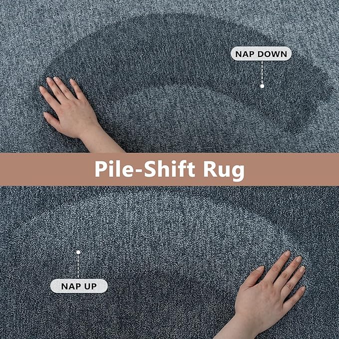 FinRèc 8x10 Washable Area Rugs for Bedroom Living Room, Low Pile Thin Rug Solid Color, Non-Slip Carpet Indoor for Home Decor (Navy Blue)