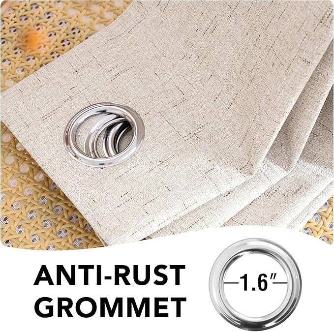 H.VERSAILTEX Linen Blackout Curtains Durable Thick Textured Linen Look 100% Blackout Patio Door Curtain Anti Rust Grommet Extra Wide Sliding Door Curtain Panel, Natural,W100 x L108 inch (Pack of 4)