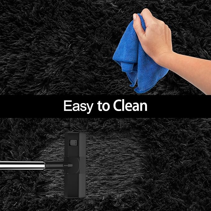 3x10 Bedside Area Rugs for Bedroom Soft Fluffy Shag Black Rug for Hallway Non-Slip Fuzzy Plush Living Room Rug Indoor Floor Carpet for Kids Rooms Dorm Nursery Modern Home Aesthetic Decor