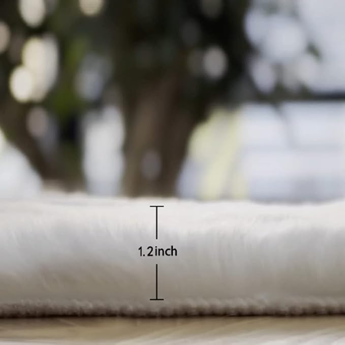 ORINOVA White Fluffy Faux Rabbit Fuzzy Fur Rug for Living Room Machine Washable Shaggy 2x8 Runner Rug for Bedroom Nursery Rectangle Rugs