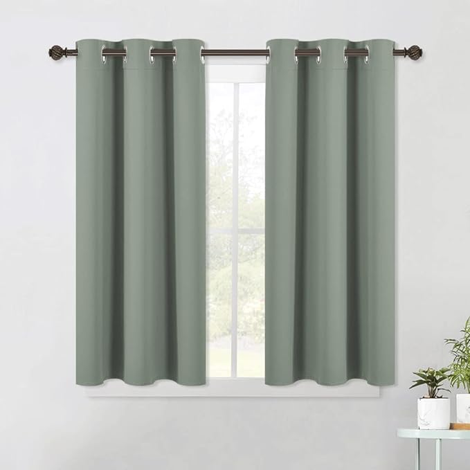 NICETOWN Modern Blackout Curtains Noise Reducing, Thermal Insulated and Privacy Room Darkening Drape Panels for Boy's Guest Room Door Small Short Window (Sage Green, 2 Panels, W42 x L45 -Inch)